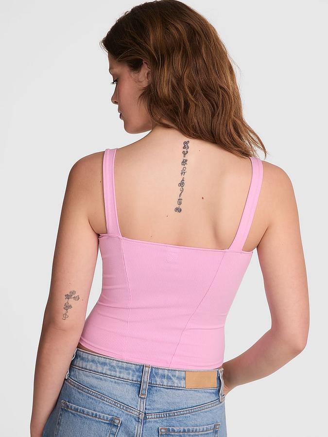 All-Day Soft Ribbed Lace-Up Corset Top image number 1