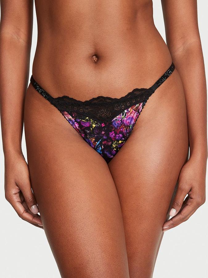 Smooth Lace Shine Strap Thong Panty image number 0