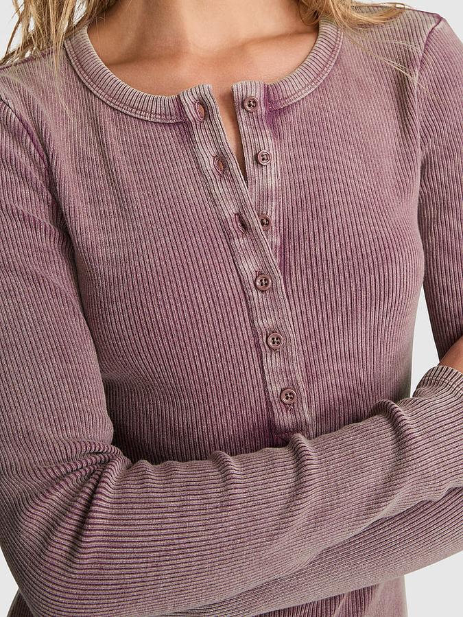 Vintage Ribbed Henley Long-Sleeve Dress image number 3