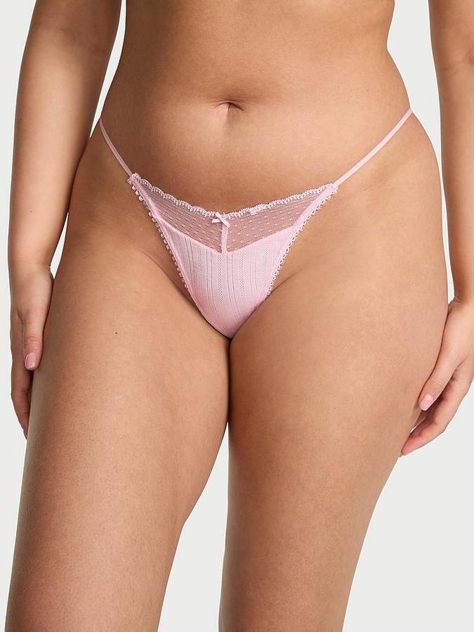 Stretch Pointelle V-String Panty image number 0