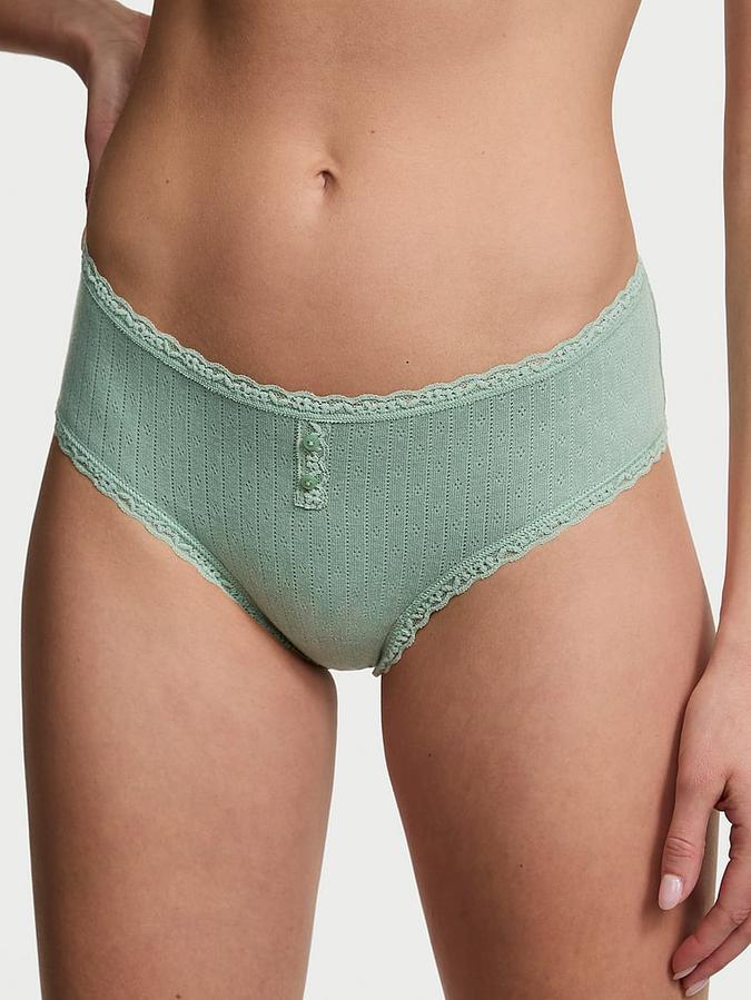 Cotton Pointelle Lace-Trim Cheeky Panty image number 0