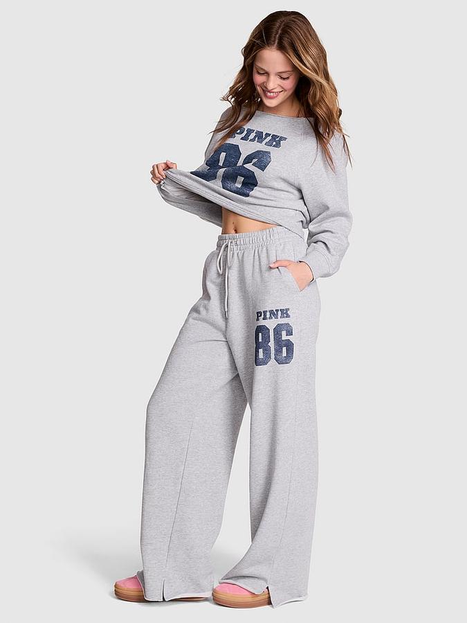 Ivy Fleece Wide-Leg Split-Hem Sweatpants
