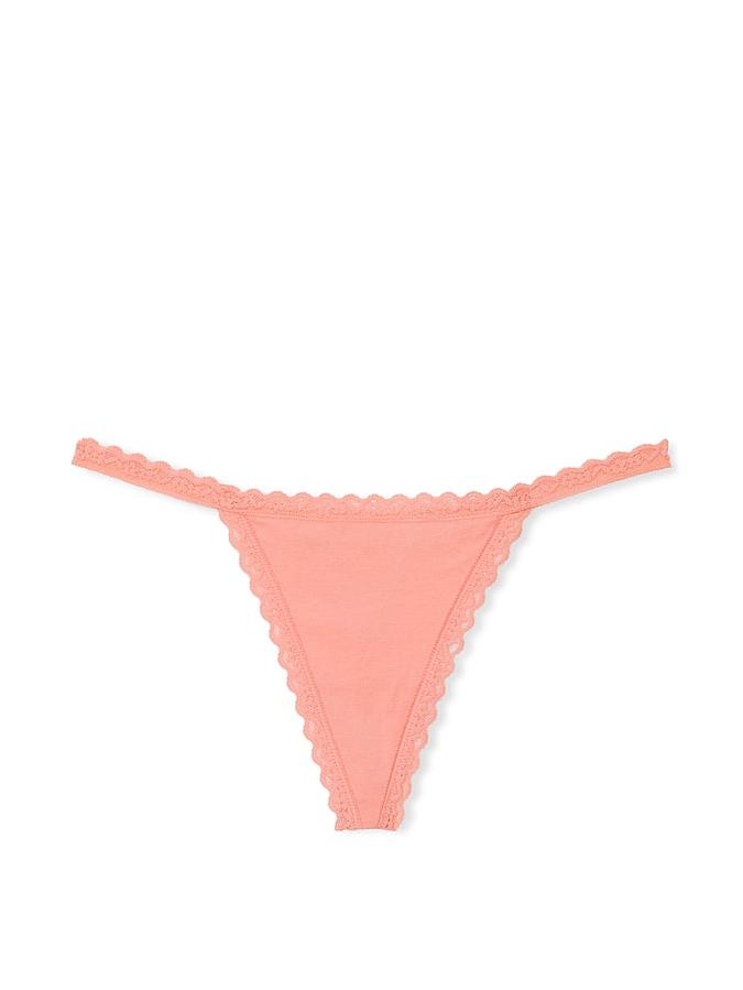 Lace-Trim Cotton V-String Panty image number 2