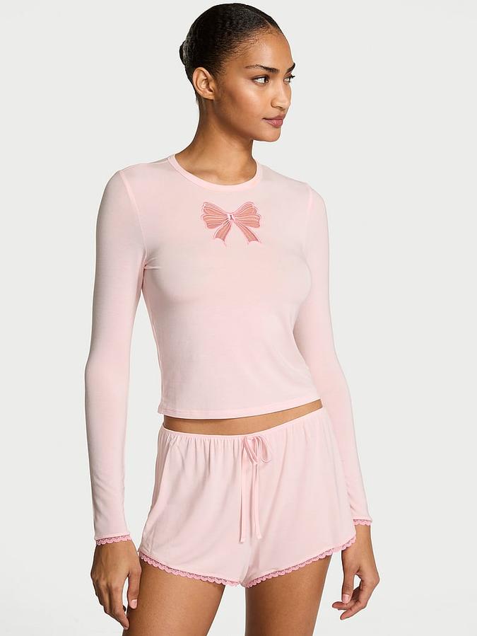 SoSoft&trade; Modal Bow Long-Sleeve Tee & Short Set
