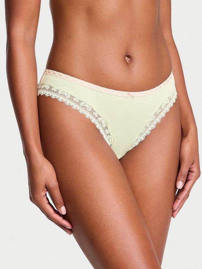 Cotton Bow Lace-Trim Bikini Panty