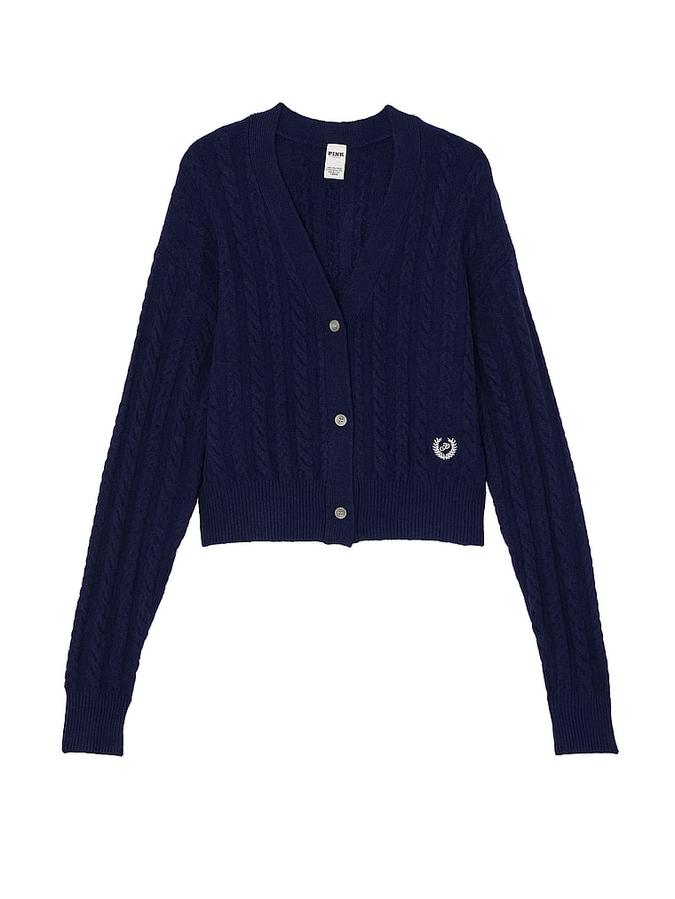 Collegiate Cable-Knit Cropped Cardigan image number 2