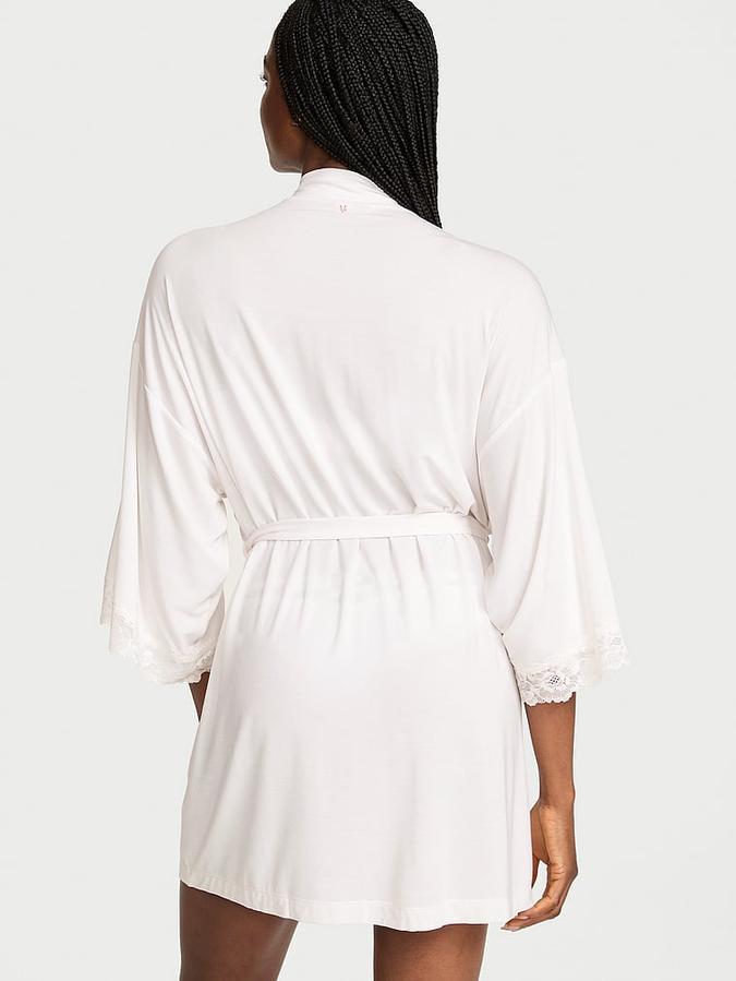 SoSoft&trade; Modal Lace-Trim Bridal Short Robe