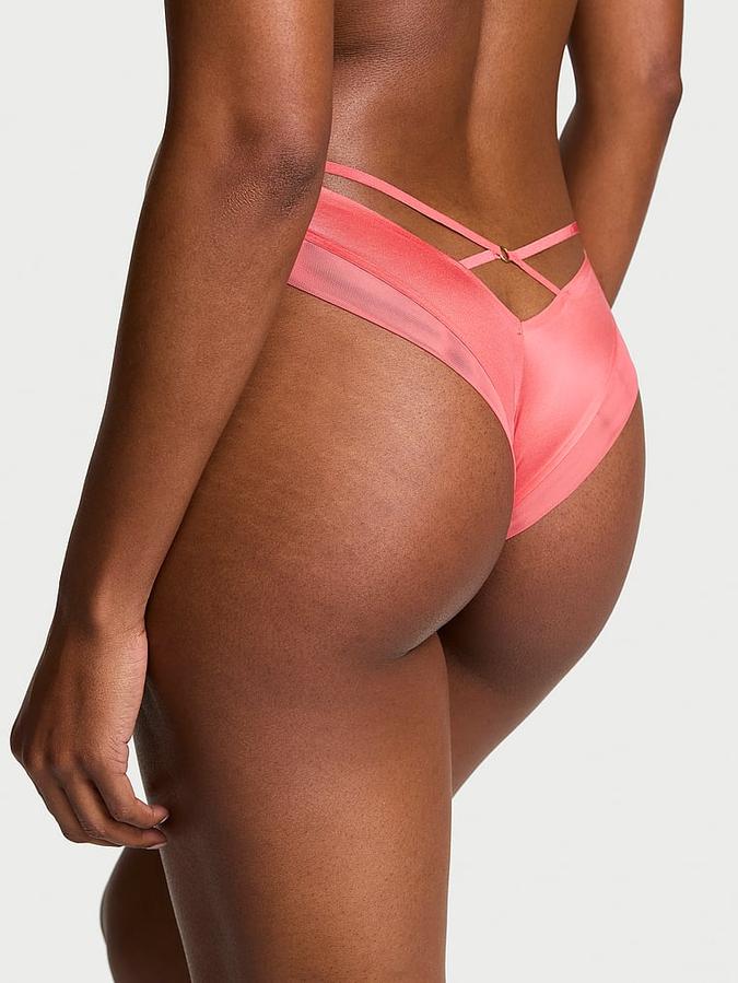Sheer Reveal Mesh-Trim Strappy-Back Cheeky Panty