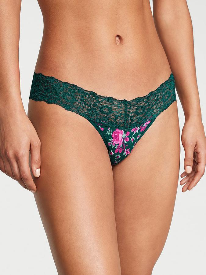 Lace-Waist Cotton Thong Panty
