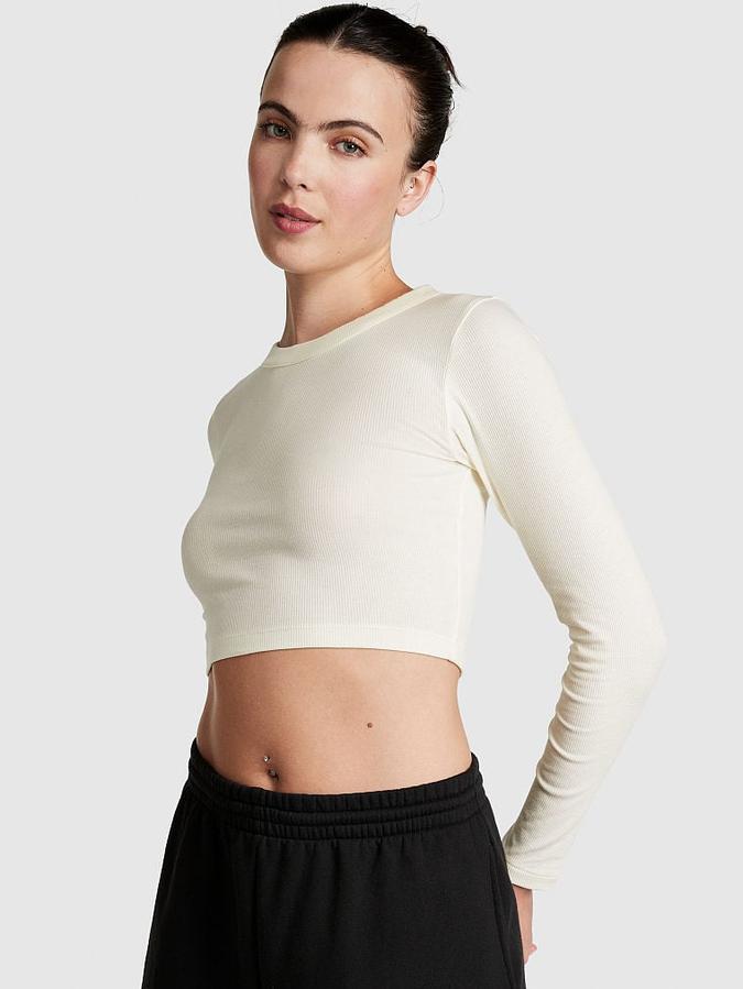 Buy Rib Long-Sleeve Crop Top Online | Victoria's Secret India