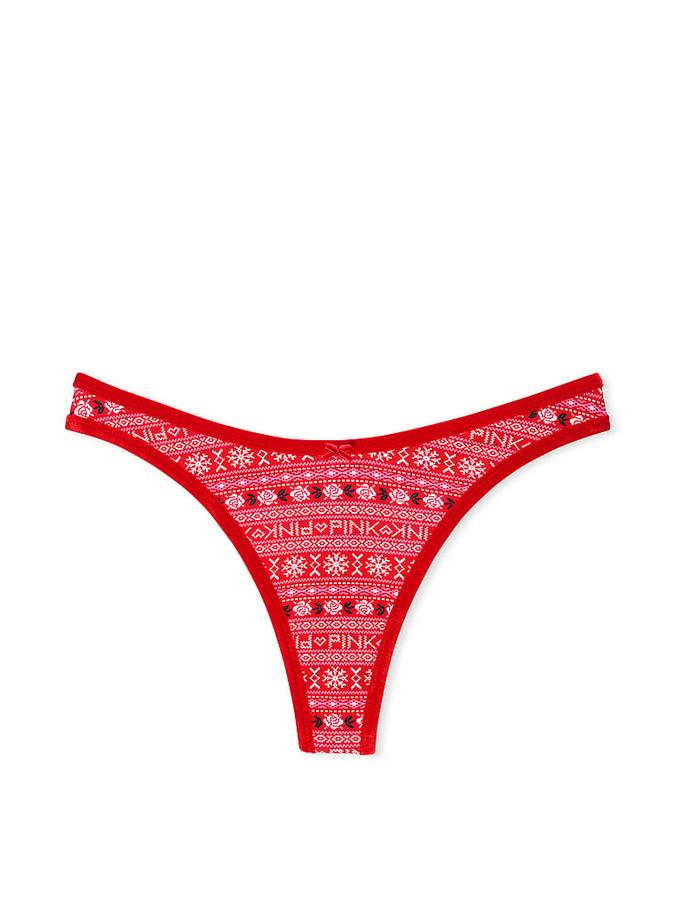 Cotton Velvet-Trim High-Leg Thong Panty image number 1