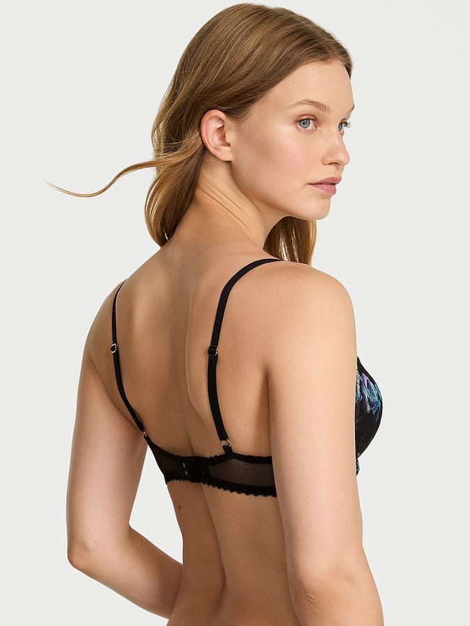 Electric Orchid Embroidery Lightly Lined Plunge Demi Bra