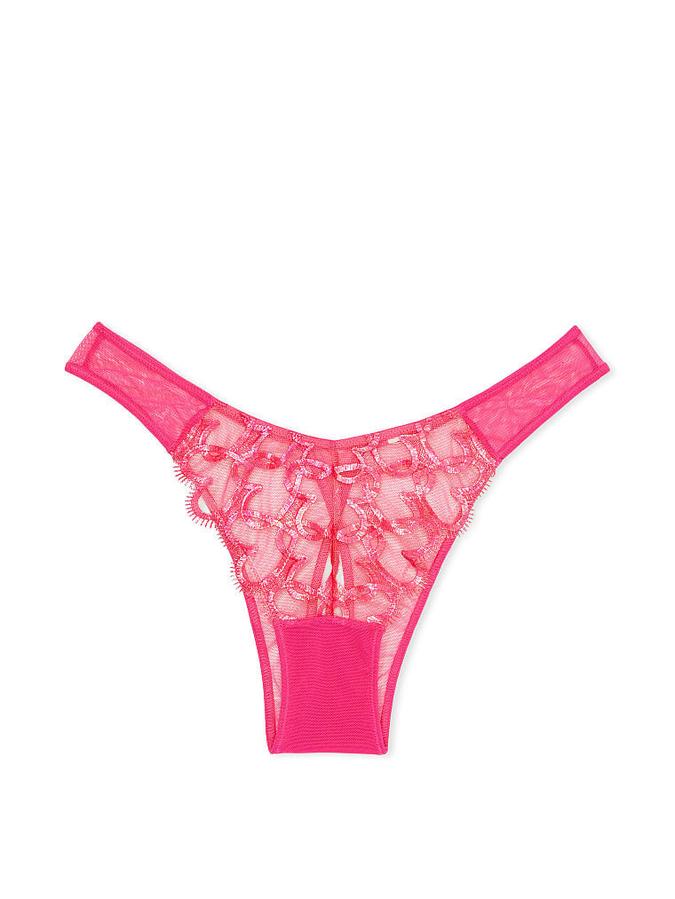 Shimmer Heart Embroidery Open-Back Brazilian Panty image number 2