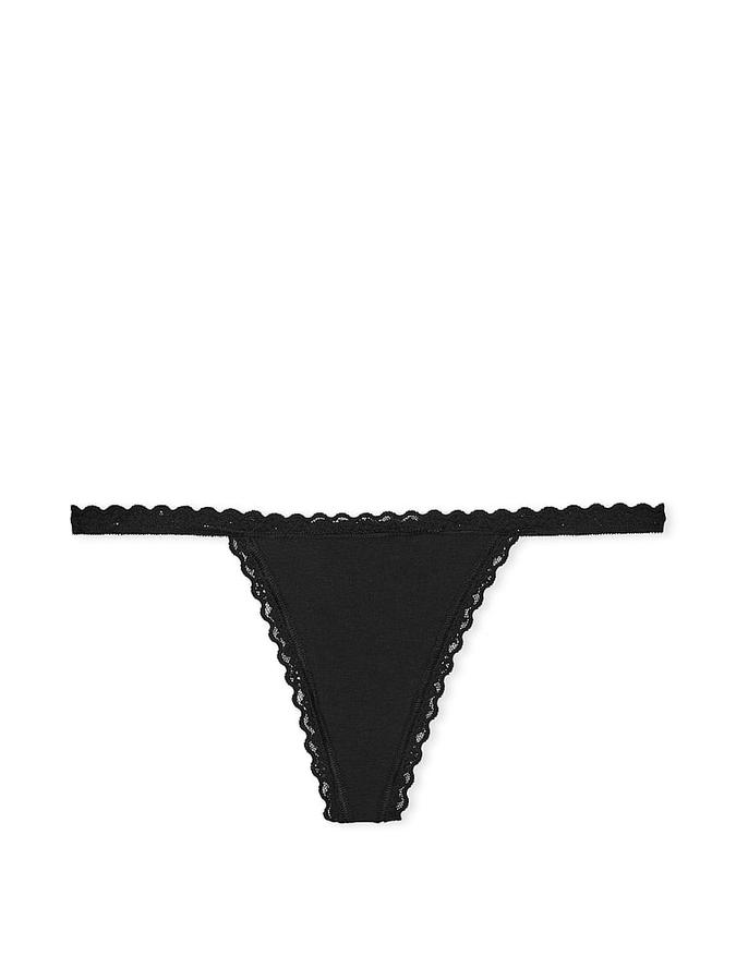 Lace-Trim Cotton V-String Panty image number 0