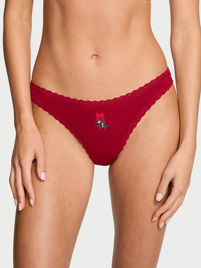 Cotton Lace-Waist Thong