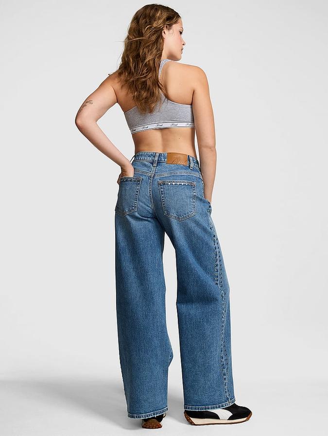 Denim by PINK Mid-Rise Baggy Wide-Leg Jeans