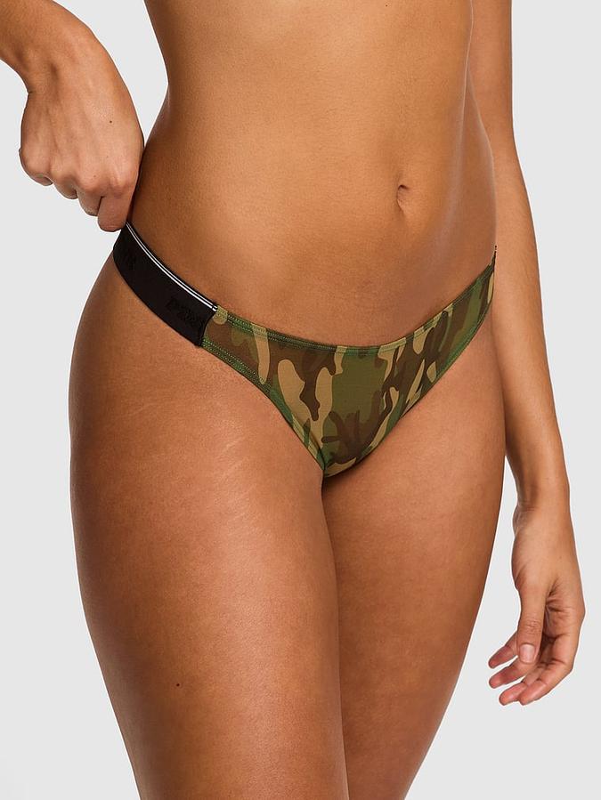 Logo Mesh High-Leg Thong Panty