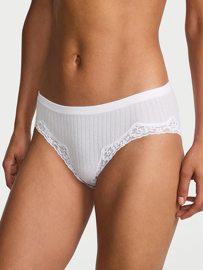 Seamless Rib Lace-Trim Hiphugger Panty