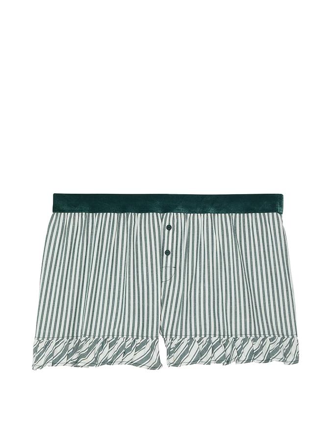 Festive Flannel Velvet-Trim Boxy Pajama Shorts image number 2