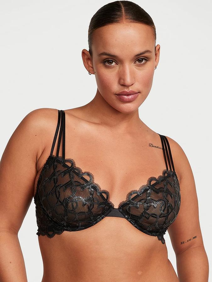 Shimmer Heart Embroidery Low-Cut Demi Bra image number 0