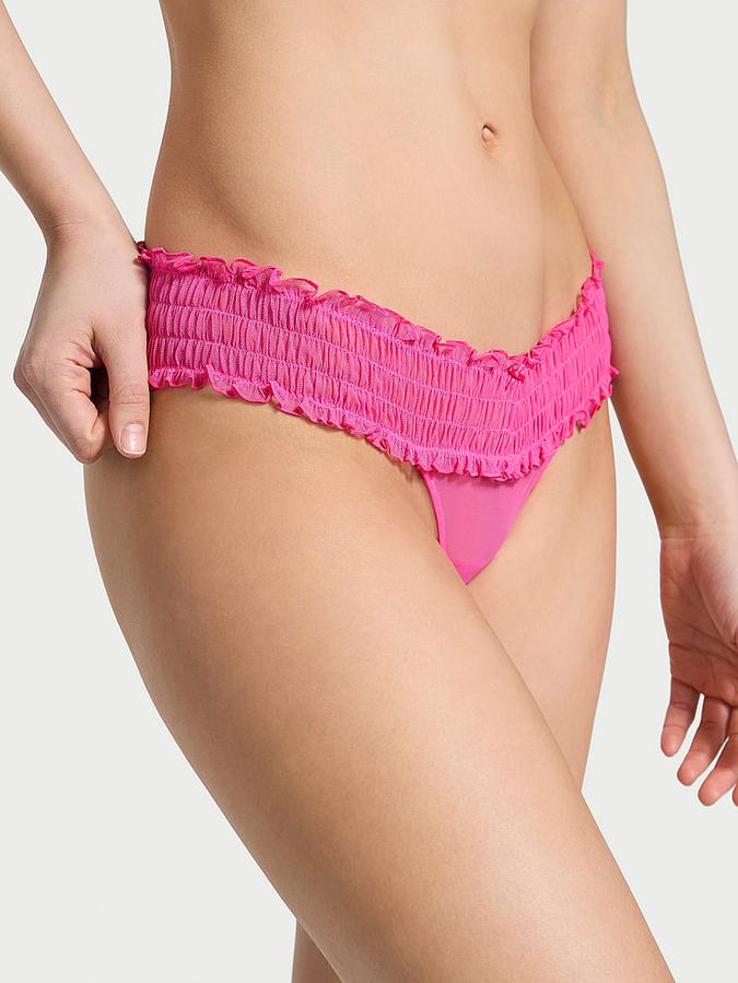 Smocked Mesh Thong Panty image number 0