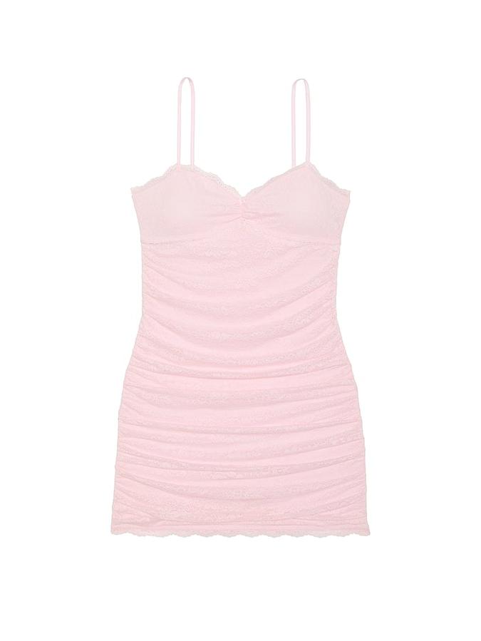 PINK x LoveShackFancy Ruched Lace Mini Dress image number 2