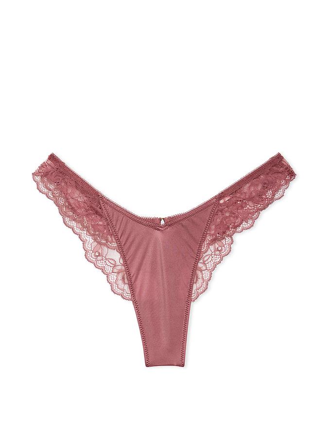 Rose Lace-Trim High-Leg Thong Panty image number 1