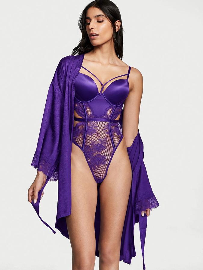 Luxe Satin Jacquard Lace Inset Robe image number 3