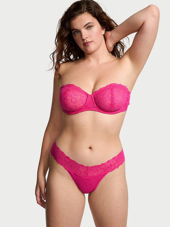 Lace-Waist Cotton Thong Panty image number 3