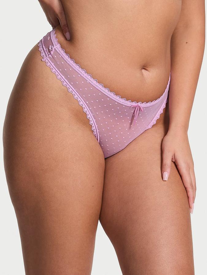 Bow Lace Mesh Thong Panty