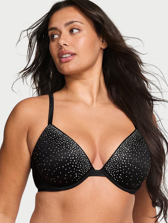 Sparkle Crystal Shine Strap Lightly Lined Plunge Demi Bra