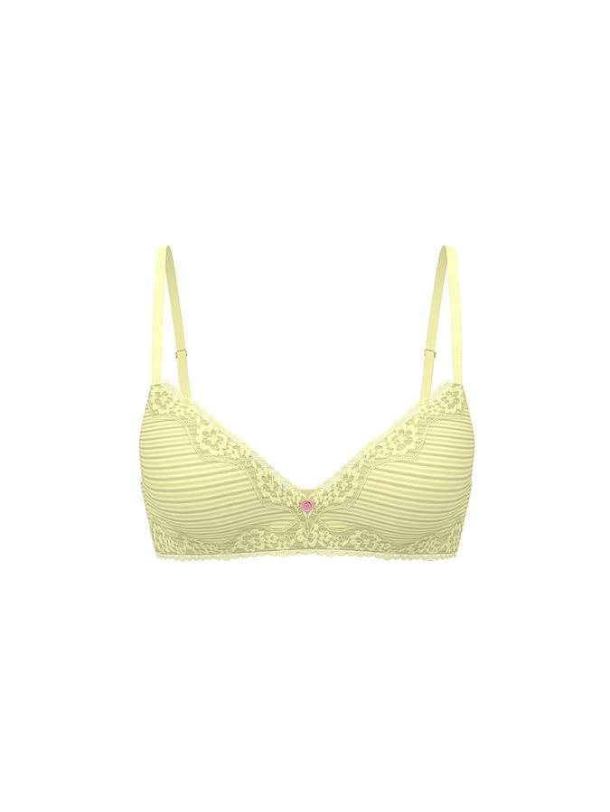 Cotton Shadow Stripe Lace-Trim Lightly Lined Wireless Bra