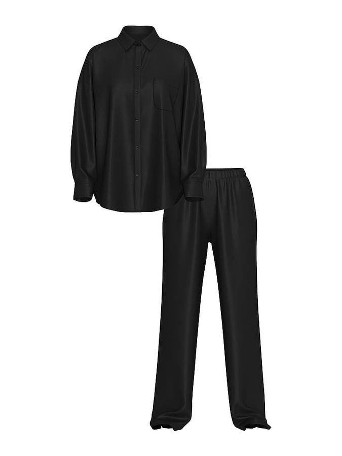Luxe Sheer Satin Button-Front Long Pajama Set image number 2