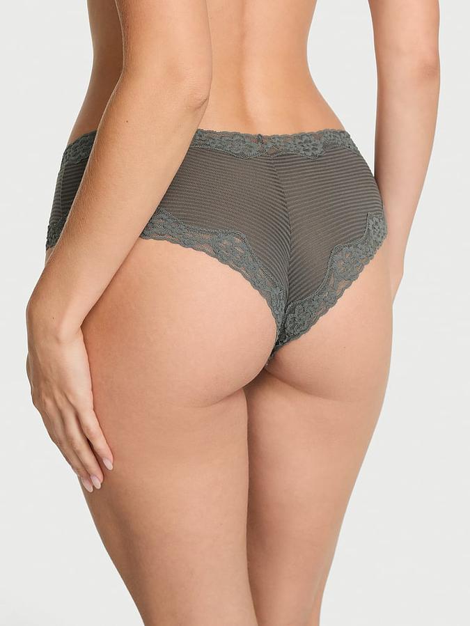 Cotton Shadow Stripe Lace-Waist Cheeky Panty image number 1
