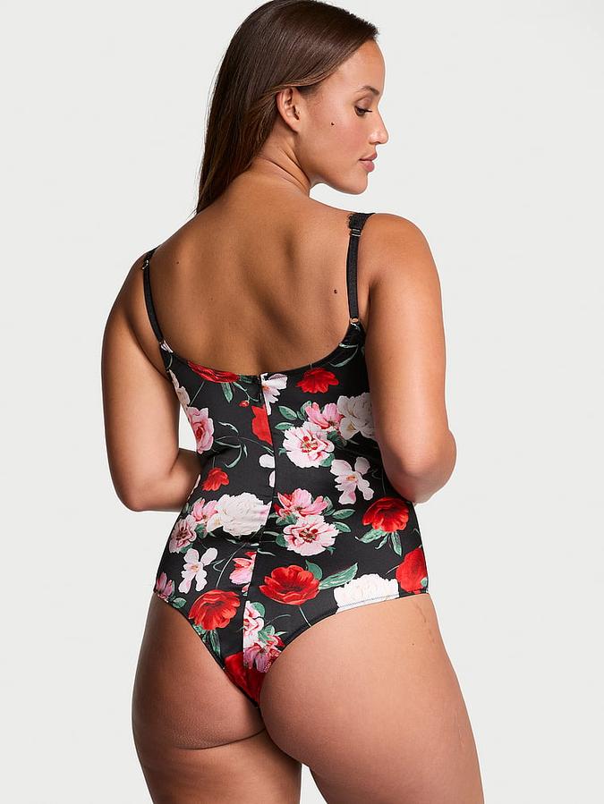 Atelier Victoria's Secret Noir Satin Lace-Trim Cupped Bodysuit image number 1