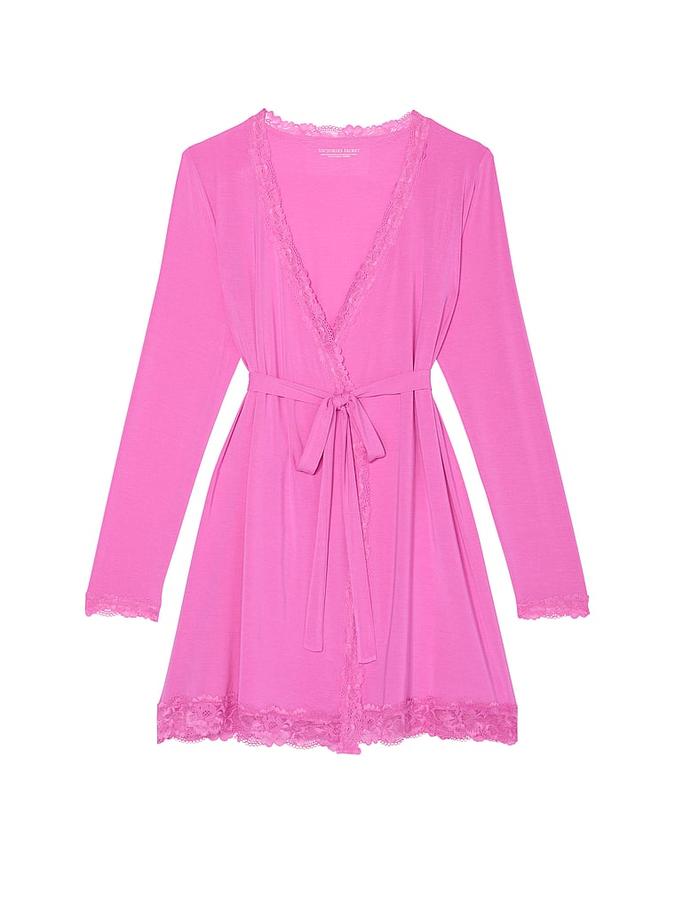Modal Soft Lace-Trim Wrap Robe image number 2