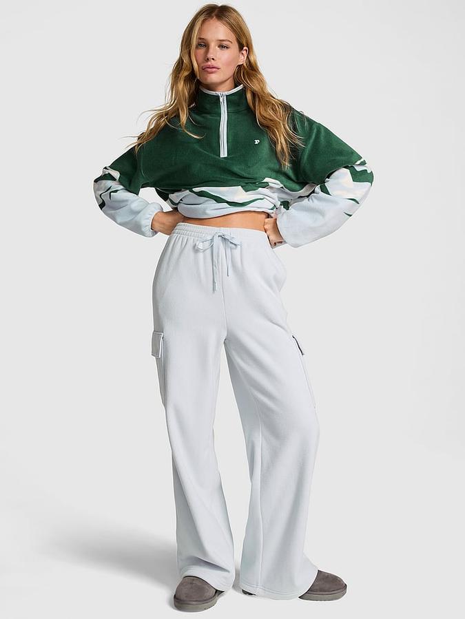 PINK Micro Fleece Wide-Leg Cargo Pants image number 0