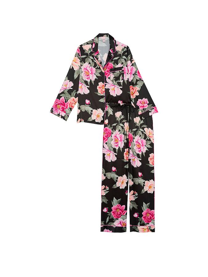 Glazed Satin Long Pajama Set image number 2