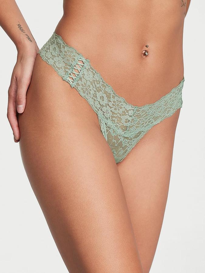 Lace Side Lace-Up Thong Panty image number 0