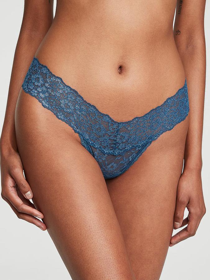 Shimmer Lace Lace-Up Thong Panty image number 0
