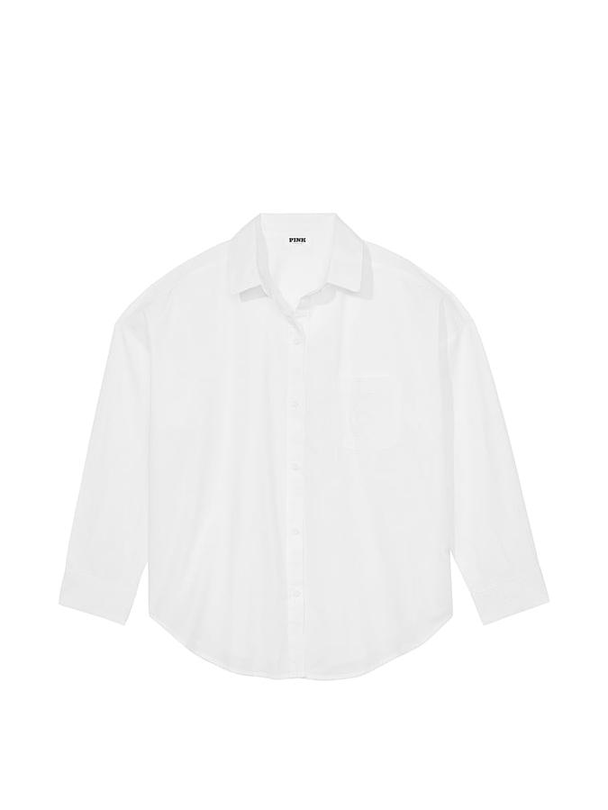 Cotton Poplin Oversized Button-Down Sleepshirt image number 2