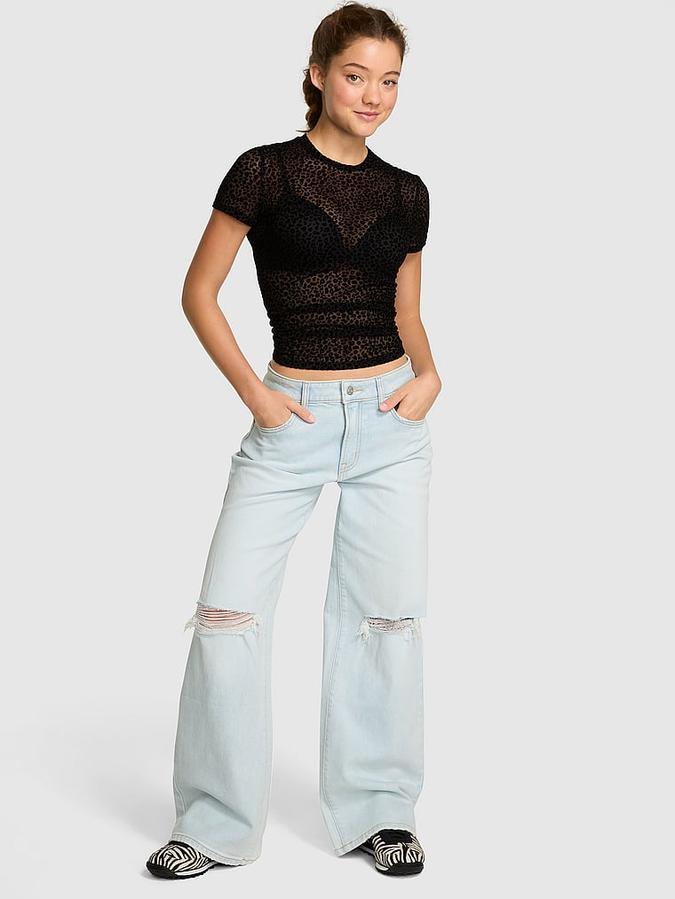Denim by PINK Mid-Rise Baggy Wide-Leg Jeans
