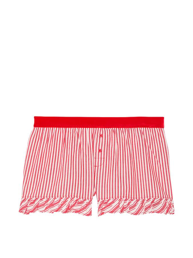 Festive Flannel Velvet-Trim Boxy Pajama Shorts image number 2