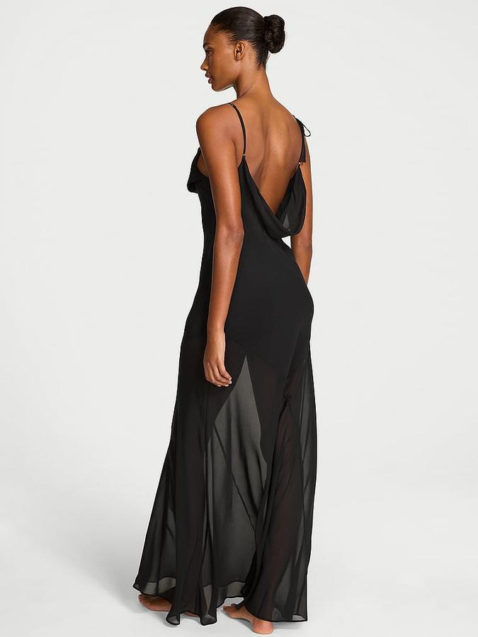 Chiffon &amp; Lace Draped Slip Gown