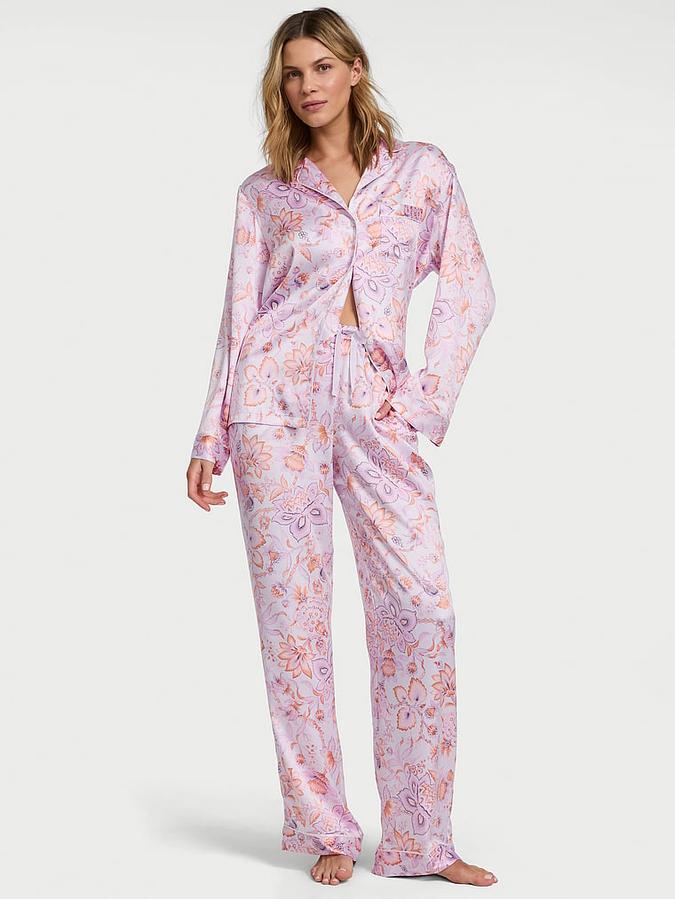 Multicolor Glazed Satin Long Pajama Set Glazed Satin Long Pajama Set
