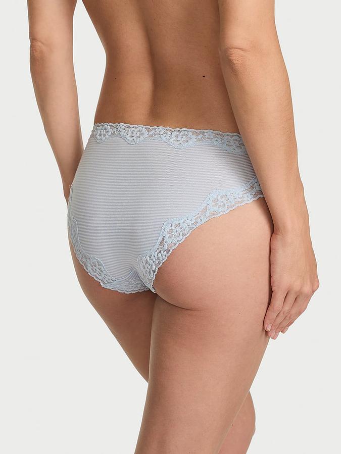 Cotton Shadow Stripe Lace-Waist Bikini Panty