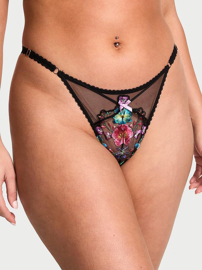 Dark Blossom Embroidery High-Leg Adjustable Thong Panty image number 0