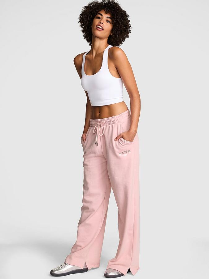 Ivy Fleece Wide-Leg Split-Hem Sweatpants