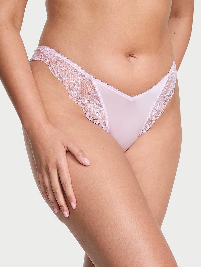 Rose Lace-Trim High-Leg Thong Panty