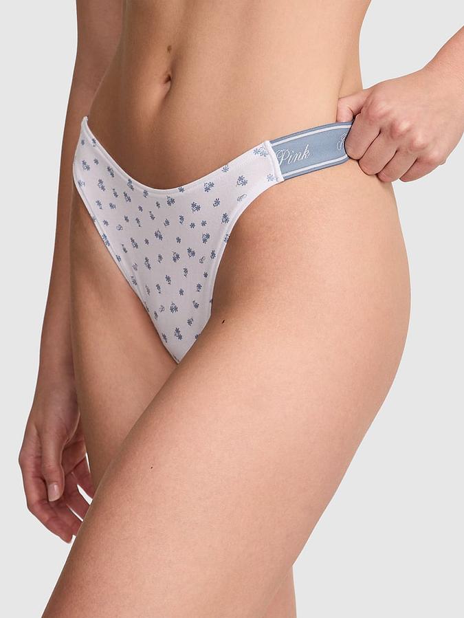 Logo Cotton Shine High-Leg Thong Panty